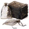 100PCS Moon Star Organza Bags - 4x6" Wedding Favors with Drawstring, Black Organza Gift Pouch for Jewelry, Wedding, Valentine's Day, Christmas, Eid Mubarak Party Favor Bags view 1