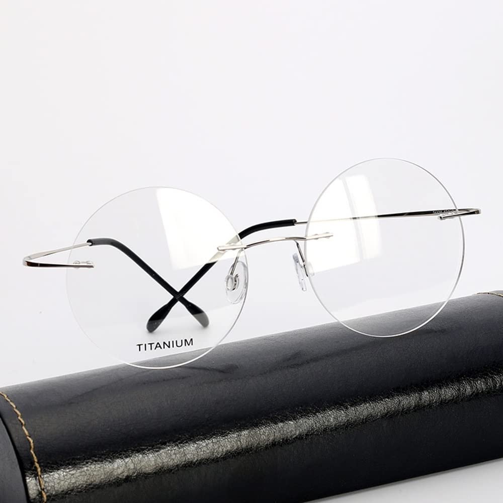 WEBUP Progressive Multifocus Reading Glasses Rimless Retro Design Round Frame Glasses for Mens Women Computer Readers,1.0 2.0 (Color : Silver, Size : 3.0X)