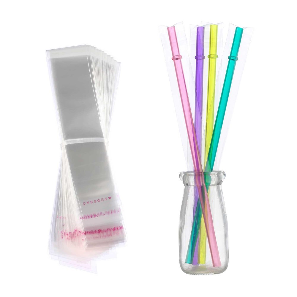 Dakoufish Straws Carrying bags,Long Self Sealing Cellophane Bags 1x11 Inches 100 Pcs,Clear OPP Poly Bag