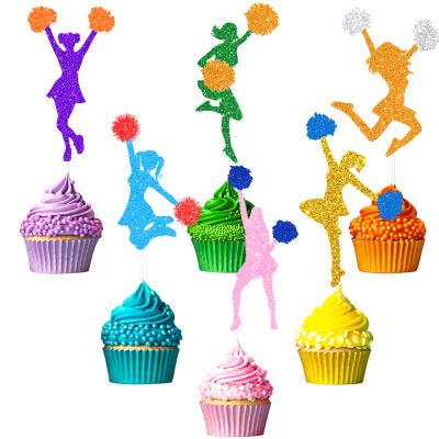 18Pcs Cheerleading Gymnastics Cupcake Toppers - Gymnast Girl Cupcake Topper - Colorful Cheerleader Silhouette Gymnast Girl Cake Picks Decorations - Baby Shower Birthday Party Favors Supplies