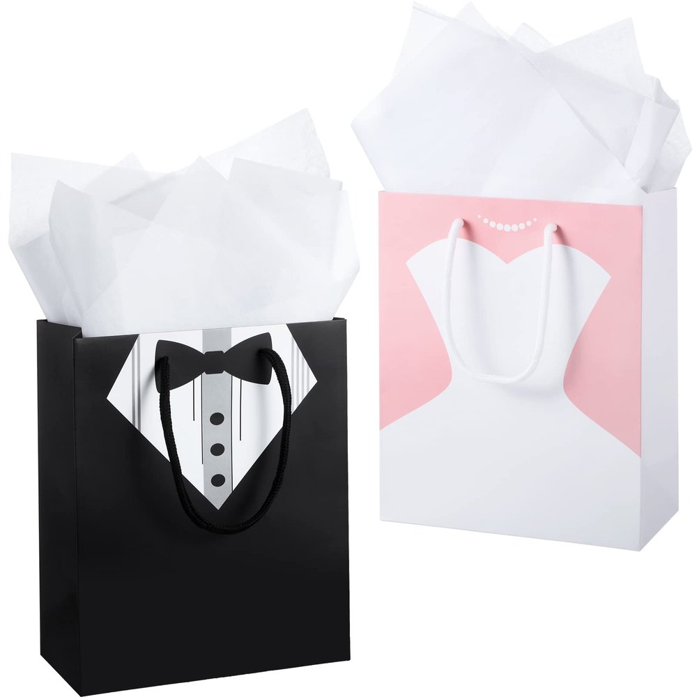 TaoBary Bridal Party Bags for 12 Guests - 9 x 7.5 x 3.5 Inch Bags with 12 Tissue Paper and Handle for Bridal Shower Proposal