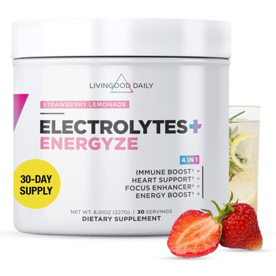 Livingood Daily Electrolytes Powder, Electrolytes Hydration Powder with Vitamin C, Taurine, D Ribose & FOS, Sugar Free Electrolyte Drink Mix, Keto, Gluten Free, Strawberry Lemonade, 30 Servings