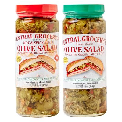 Central Grocery Olive Salad - 16 oz Combo - Hot and Original Olive Salad - Perfect for Muffulettas, Sandwiches, Pizza Toppings, Pastas, Hot Dog Topper, Salads and More