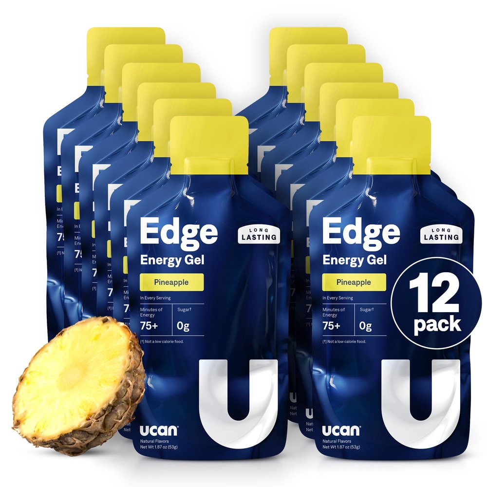 UCAN Edge Energy Gel Shots, Pineapple (12, 1.87 Ounce Packets) for Running, Training, Workouts, Fitness, Cycling, Crossfit | Sugar-Free, Vegan, & Keto Friendly Energy Supplement
