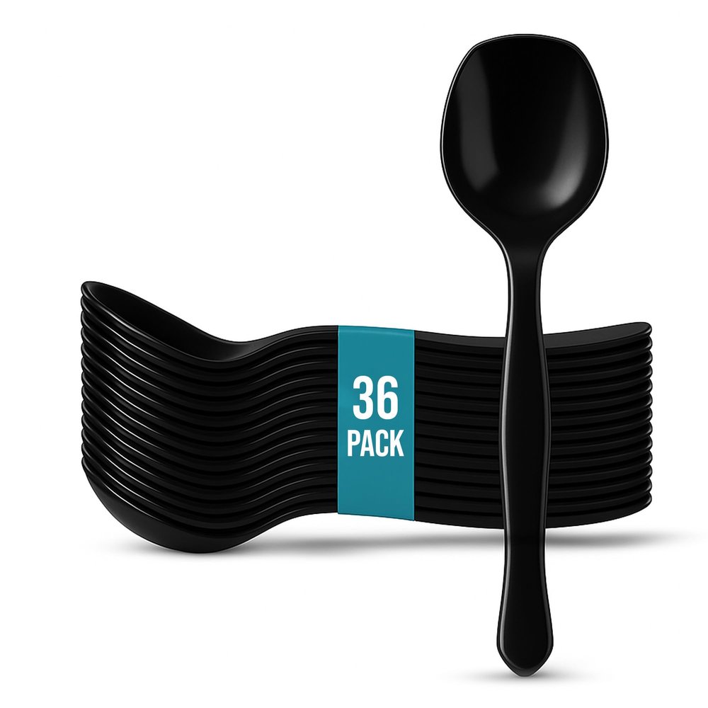 8.5" Black Plastic Serving Spoons for Buffet, Bulk 36 Count, Heavy Duty Disposable Spoon, Large Plastic Serving Utensils for Catering Supplies, Events, Party, Weddings & More  C&S Event Supply Co.