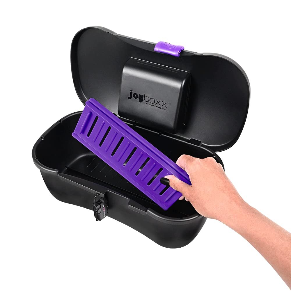 Joyboxx + Playtray LIMITED EDITION - The #1 Toy Box for Adults - Hygienic Clean and Lock Storage System, Made in the USA, Non-Toxic, Recyclable (Black and Purple)