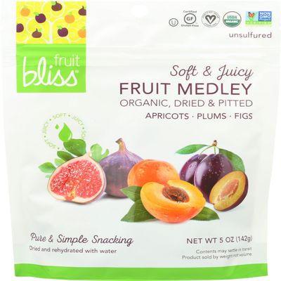 Fruit Bliss Dried Fruit Organic Medley, Vegan, No Added Preservatives and Harmful Chemicals, Non GMO, Gluten Free, Kosher Certified, 5 Ounce (Pack of 6)