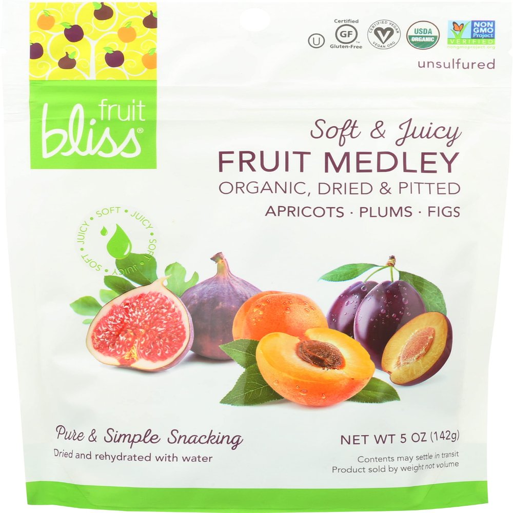 Fruit Bliss Dried Fruit Organic Medley, Vegan, No Added Preservatives and Harmful Chemicals, Non GMO, Gluten Free, Kosher Certified, 5 Ounce (Pack of 6)