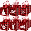 Aneco 12 Large Reusable Christmas Red and Black Plaid Non-Woven Bags with Handles - Gift Bags for Party Supplies, 14 x 13.8 x 7.5 Inches view 1