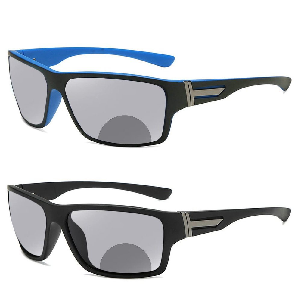 outdoor Transition Photochromic Bifocal Reading Glasses Mens and Womens 2pcs Sports Presbyopia Sunglasses Readers (2pcs-black&blue, 3.5, multiplier_x)