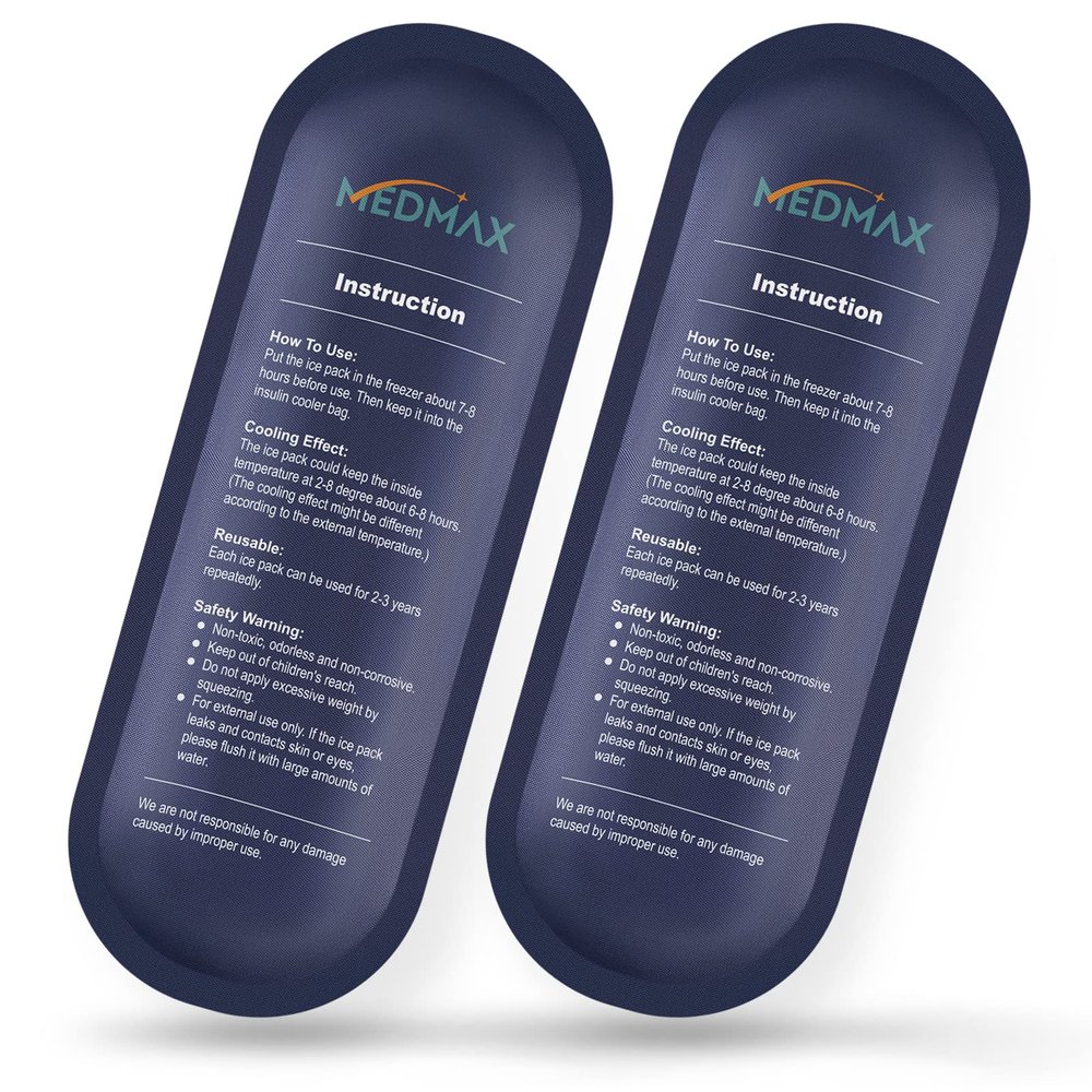 MDMAX Ice Packs for Insulin Travel Case, Reusable TSA Approved Insulin Cooler Ice Packs for Insulated Travel Medical Diabetic Supplies Storage Organizer Bag (2 Pack)