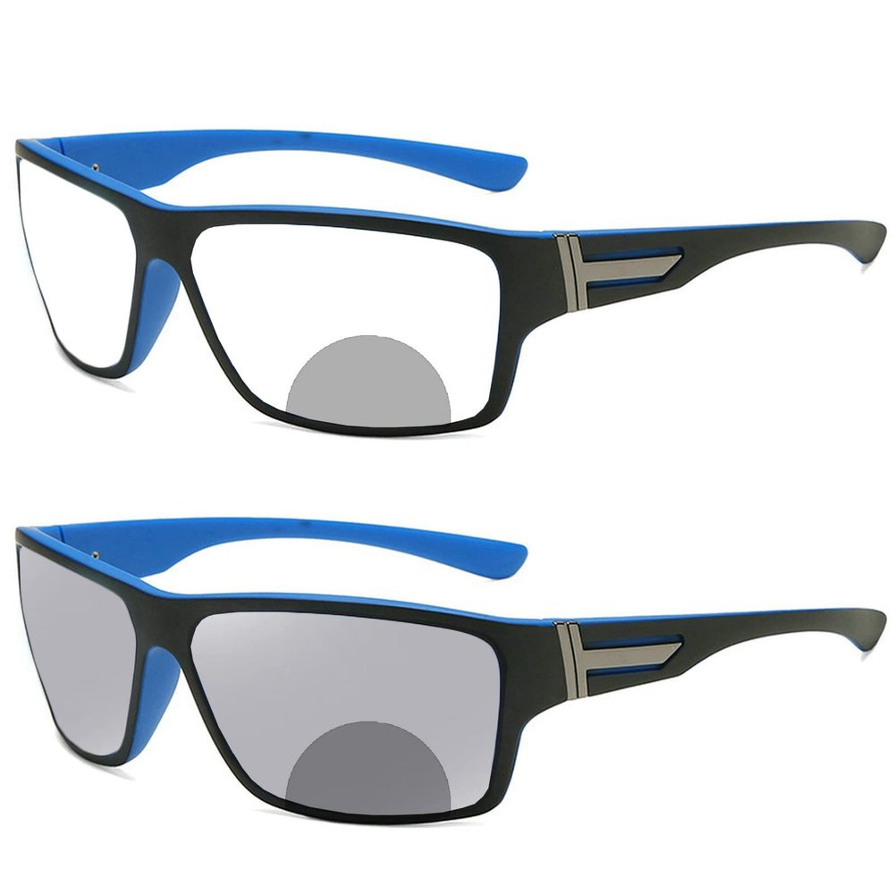 Men's Cycling Driving Photochromic Bifocal Reading Glasses Sports Goggles Square Transition Presbyopia Readers Eyeglasses (blue, 3, multiplier_x)