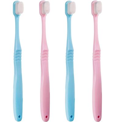 DI QIU REN Extra Soft Toothbrush for Sensitive Gums, Manual Toothbrush with 8 Tubes of 10000 Soft Floss Bristle for Gum Care, Protect Fragile Gums Good Cleaning Effect (2 Blue & 2 Pink)