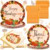 Spiareal 100 Pcs Thanksgiving Paper Plates and Napkins Sets Fall 2 Size Happy Thanksgiving Paper Plates with Pumpkin and Maple Leaves for Holiday Party Decor Disposable Dinnerware Supplies view 1