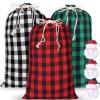 Aboofx 3 Pack Extra Large Drawstring Christmas Bags, 31.5 x 17.7 Inch Large Plaid Fabric Santa Sack Present Bags Stocking Storage for Christmas Party Xmas Ornaments Supplies view 1
