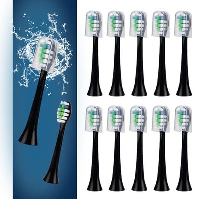 12 Pack Replacement Toothbrush Heads Compatible with fairywill P11 T9 Electric Toothbrush, W Shape Bristle Designed, Soft and Sanitary for Model P11 T9 Toothbrushes (Black)