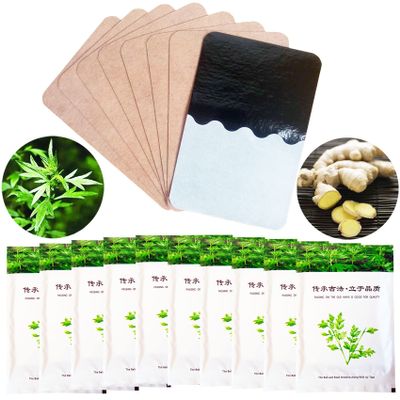 100Pcs Mugwort Ginger Patch for Pain,  Pure Nature Moxa Sticker Chinese Traditional Herbal Paste Pads for Foot Neck, Shoulder, Waist, Feet, Joint, Hand Seniors Gift, 12 * 8cm, Pack of 10
