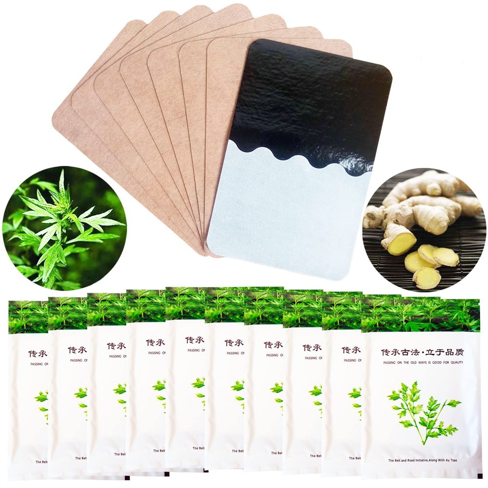 100Pcs Mugwort Ginger Patch for Pain, Pure Nature Moxa Sticker Chinese Traditional Herbal Paste Pads for Foot Neck, Shoulder, Waist, Feet, Joint, Hand Seniors Gift, 12 * 8cm, Pack of 10