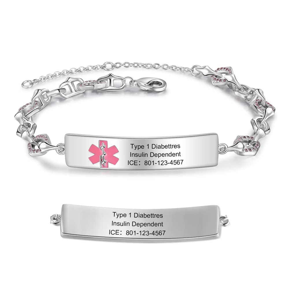 Jewelstruck Medical Alert Bracelets for Women Emergency Personalized Medical Bracelets for Women Free Engraving Custom ID Bracelets