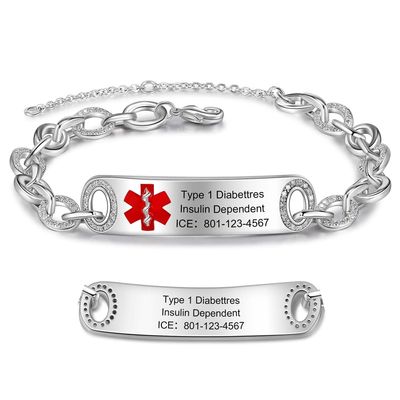 Jewelstruck Medical Alert Bracelets for Women Emergency Personalized Medical Bracelets for Women Free Engraving Custom ID Bracelets