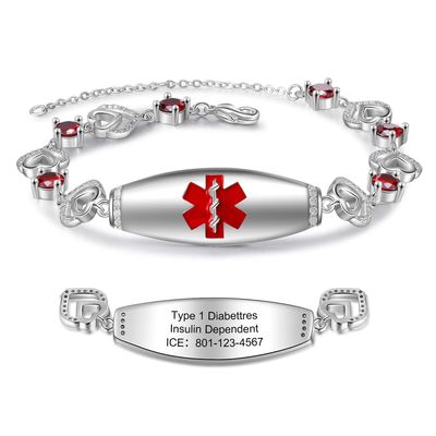 Jewelstruck Medical Alert Bracelets for Women Emergency Personalized Medical Bracelets for Women Free Engraving Custom ID Bracelets