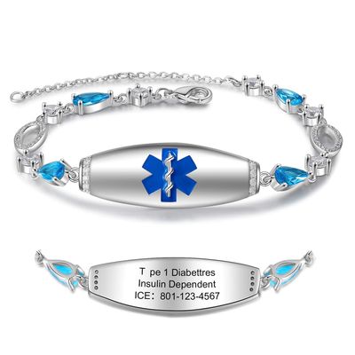 Jewelstruck Medical Alert Bracelets for Women Emergency Personalized Medical Bracelets for Women Free Engraving Custom ID Bracelets