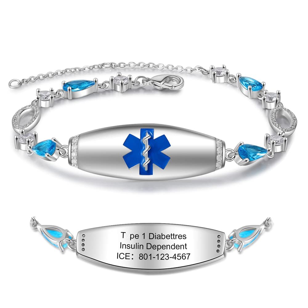 Jewelstruck Medical Alert Bracelets for Women Emergency Personalized Medical Bracelets for Women Free Engraving Custom ID Bracelets