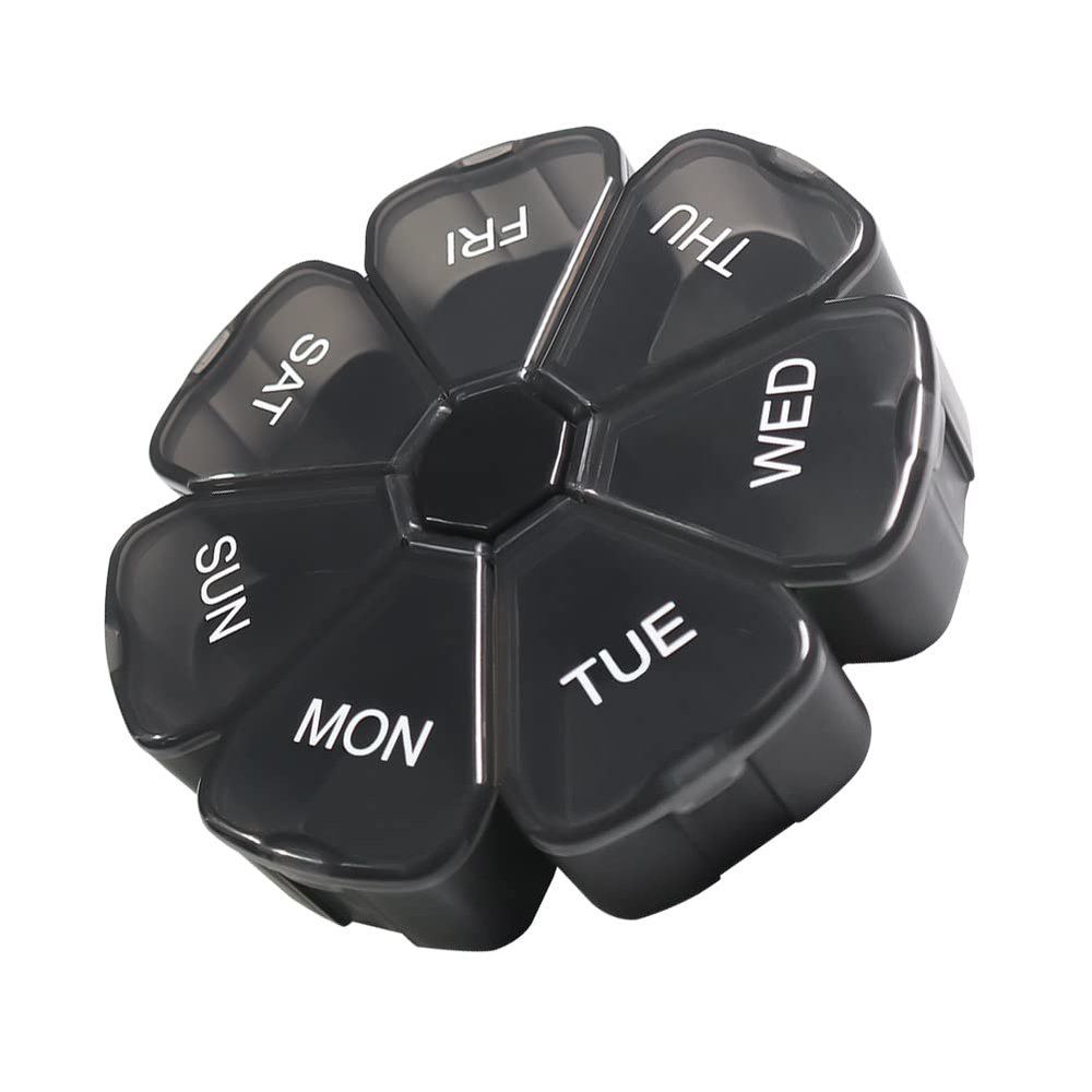 Weekly Large Pill Organizer 7 Day, Pill Box, Pill Case, Pill Container, Travel Pill Organizer, Pill Holder, Pill Box 7 Day, Pill Dispenser, Fish Oil, Pills, Supplements, Vitamins, Medicine Organizer (Black)