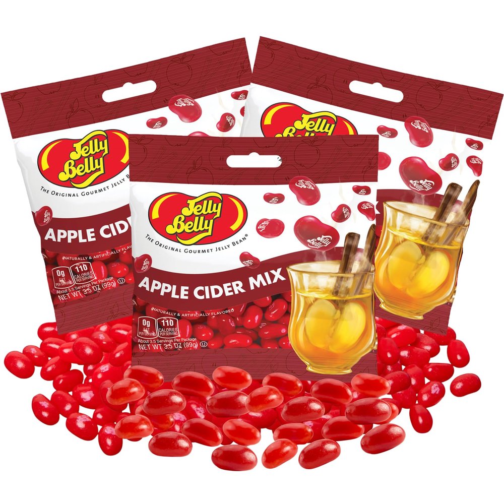 Sweetzo Hot Apple Cider Jelly Beans Fall Themed Candies, OU Kosher, Vegetarian and Gluten Free Chewy Candy (Pack of 3)