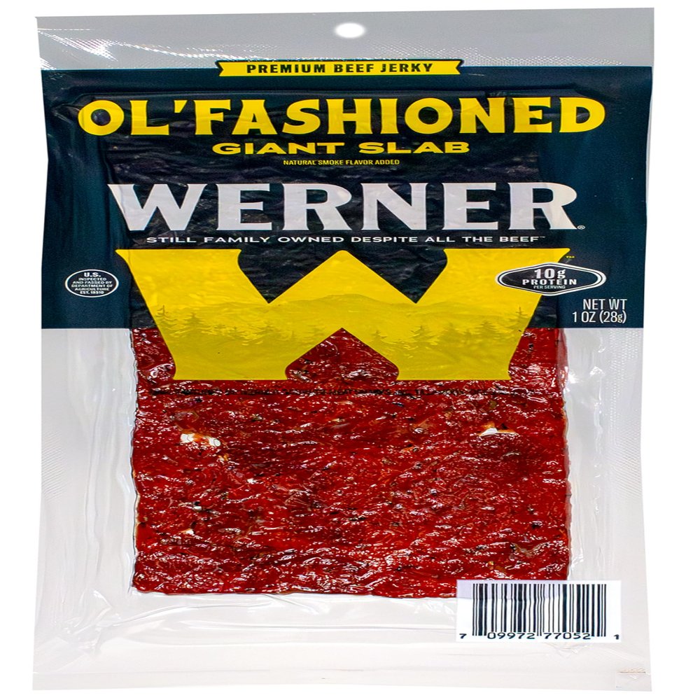 Werner Ol Fashioned Beef Jerky Slab Pack of 15-1 Ounce, Individually Wrapped Meat Snacks