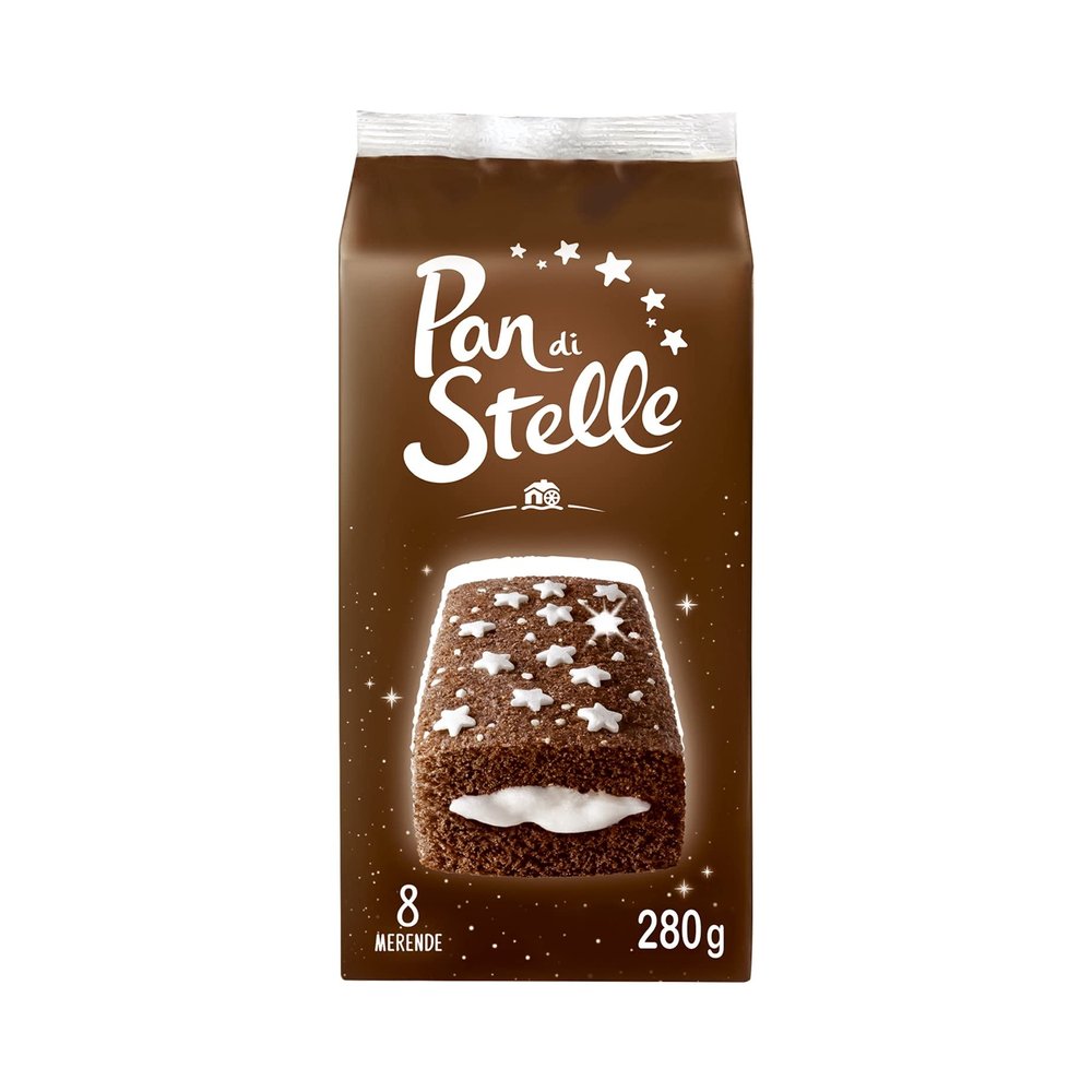 Pan di Stelle Merendine Trancini con Pan di Spagna al Cacao e Crema al Latte, Ideali per la Merenda, Confezione con 8 Merende, 280 g