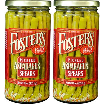 Foster's Hot Pickled Asparagus Spears in a Jar, Spicy Red Pepper, 16oz, 2 Pack, Traditional Pickled Vegetables Recipe over 40 years, Low Calorie Snack, Gluten Free, Fat and Preservative Free Pickles