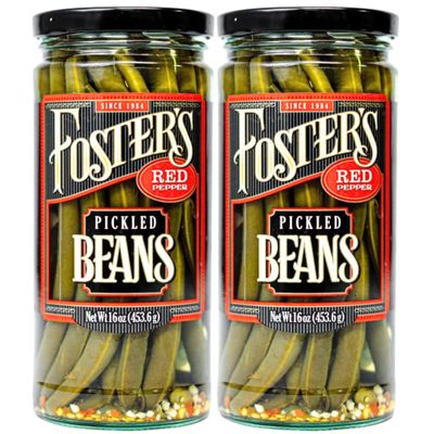 Foster's Hot Pickled Green Beans in a Jar, Spicy Red Pepper, 16oz, 2 Pack, Traditional Pickled Vegetables Recipe over 40 years, Low Calorie Snack, Gluten Free, Fat and Preservative Free Pickles