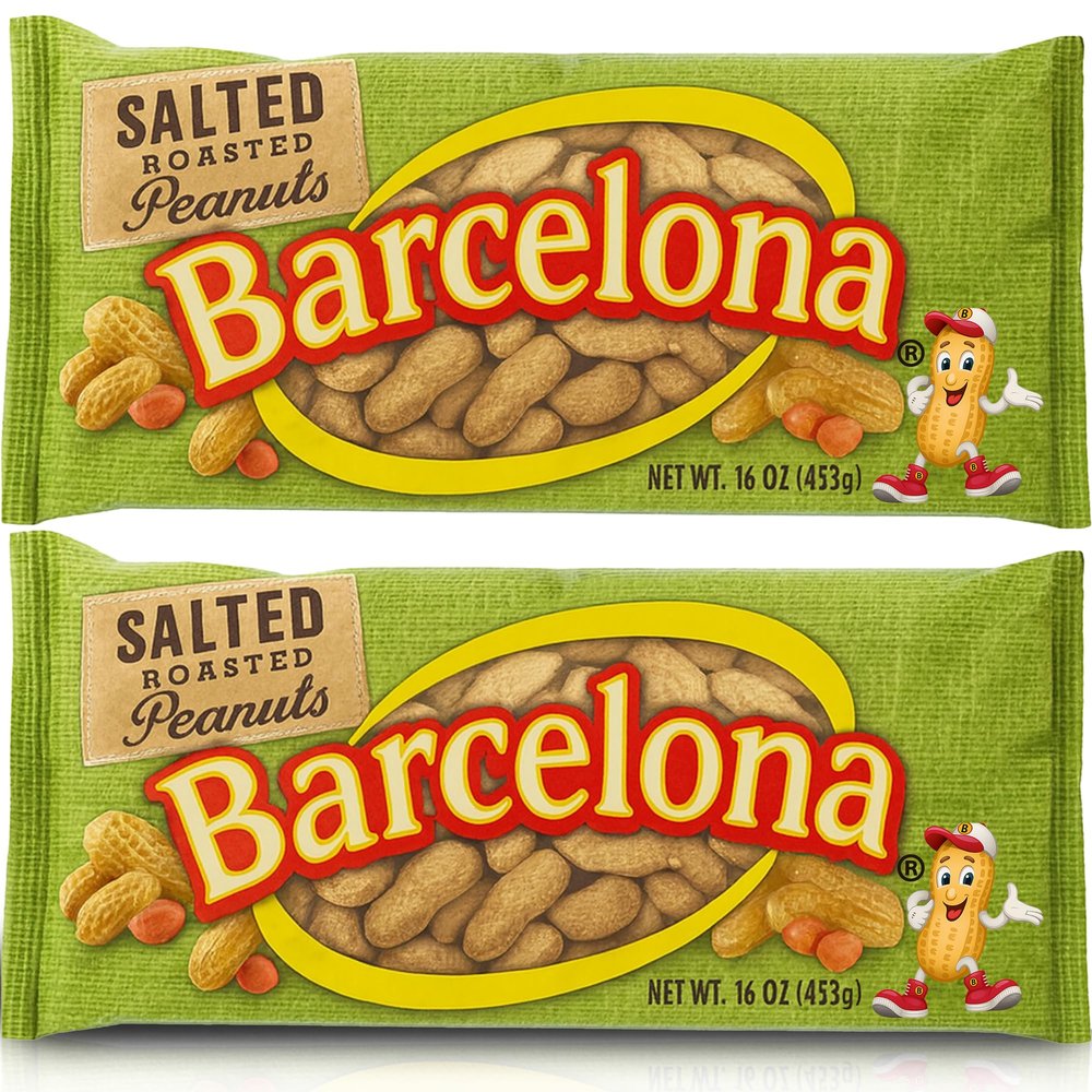 Barcelona Nut Inshell Peanuts Salted & Dry Roasted Bags | Bulk 2 Pounds | In Shell For Human | Whole Jumbo Peanuts | In the Shell for People | Healthy Snack