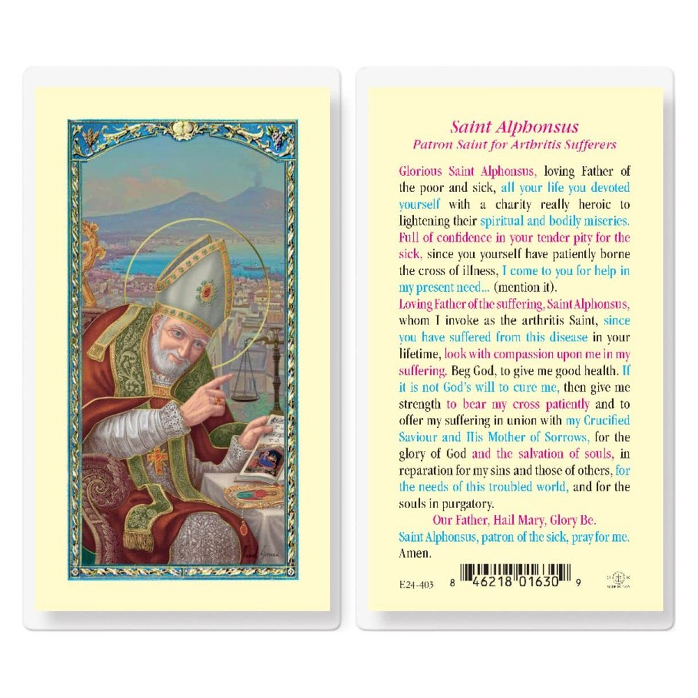 St. Alphonsus Patron of Arthritis Sufferers Laminated Holy Cards, 25-Count Value Pack