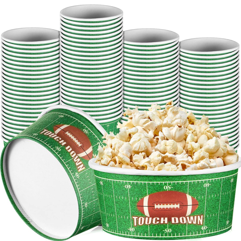 Yungyan 100 Pieces 12oz Football Snack Bowls Paper Game Day Football Bowls Party Supplies Football Serving Dishes for Party Ice Cream Bowls