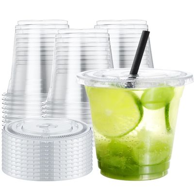 NEEBAKE 150 Sets 12 oz Clear Plastic Cups With Lids - Disposable Party Cups for Ice Coffee, Smoothie, Cold Drinks