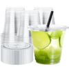 NEEBAKE 150 Sets 12 oz Clear Plastic Cups With Lids - Disposable Party Cups for Ice Coffee, Smoothie, Cold Drinks view 1