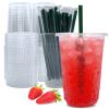 32 oz Clear Plastic Cups with Lids and Straws, Disposable Coffee Cups 25 Sets view 1