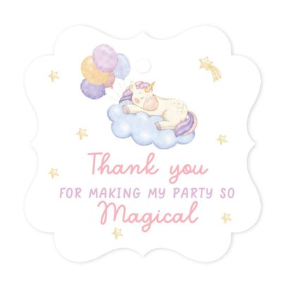 Andaz Press Fancy Frame Kids Party Favor Thank You Tags with String, 48-Pack Unicorn Birthday Gift Tags for Gift Bags, Favor Bags, Goody Bags, Girls Unicorn Birthday, 1st Birthday Party Favors