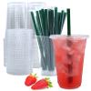 24 oz Clear Plastic Cups with Lids and Straws, Disposable Coffee Cups 25 Sets view 1