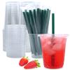16 oz Clear Plastic Cups with Lids and Straws, Disposable Coffee Cups 25 Sets view 1