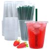 20 oz Clear Plastic Cups with Lids and Straws, Disposable Coffee Cups 25 Sets view 1