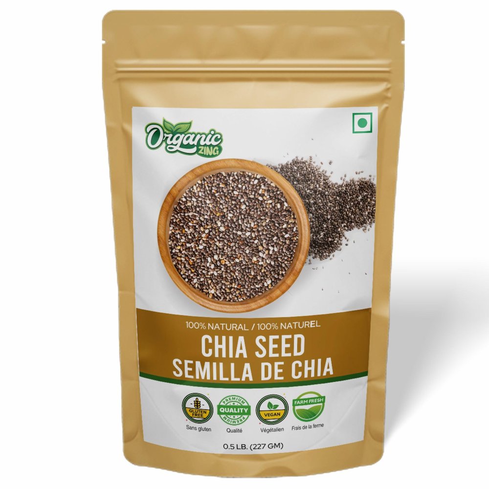 ORGANIC ZING Organic Chia Seeds - Plant-Based Omegas 3 and Protein, Perfect for Smoothies, Salads and Chia Puddings (454 Gram) Pack of 1
