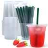 12 oz Clear Plastic Cups with Lids and Straws, Disposable Coffee Cups 25 Sets view 1