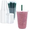 32 oz Clear Plastic Cups with Lids and STRAWS, Disposable Drinking Cups for Cold Drinks, Iced Coffee, Milkshakes, Smoothies, 25 Sets view 1