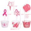 120PCS Breast Cancer Awareness Cupcake Toppers - Pink Ribbon Hope Cake Wrappers Decorations Party Supplies view 4