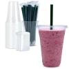 24 oz Clear Plastic Cups with Lids and STRAWS, Disposable Drinking Cups for Cold Drinks, Iced Coffee, Milkshakes, Smoothies, 25 Sets view 1