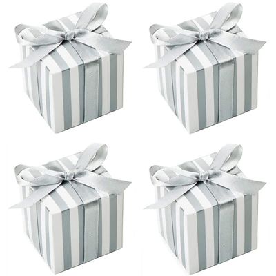 KUPOO 50PCS Favor Boxes,Candy Boxes 2.2x2.2x2.2 Inches Small Gift Boxes with Ribbons for Wedding Baby Shower Decorations Birthday Party (Silver)