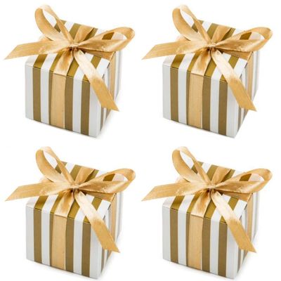 KUPOO 50PCS Favor Boxes,Candy Boxes 2.2x2.2x2.2 Inches Small Gift Boxes with Ribbons for Wedding Baby Shower Decorations Birthday Party (Gold)
